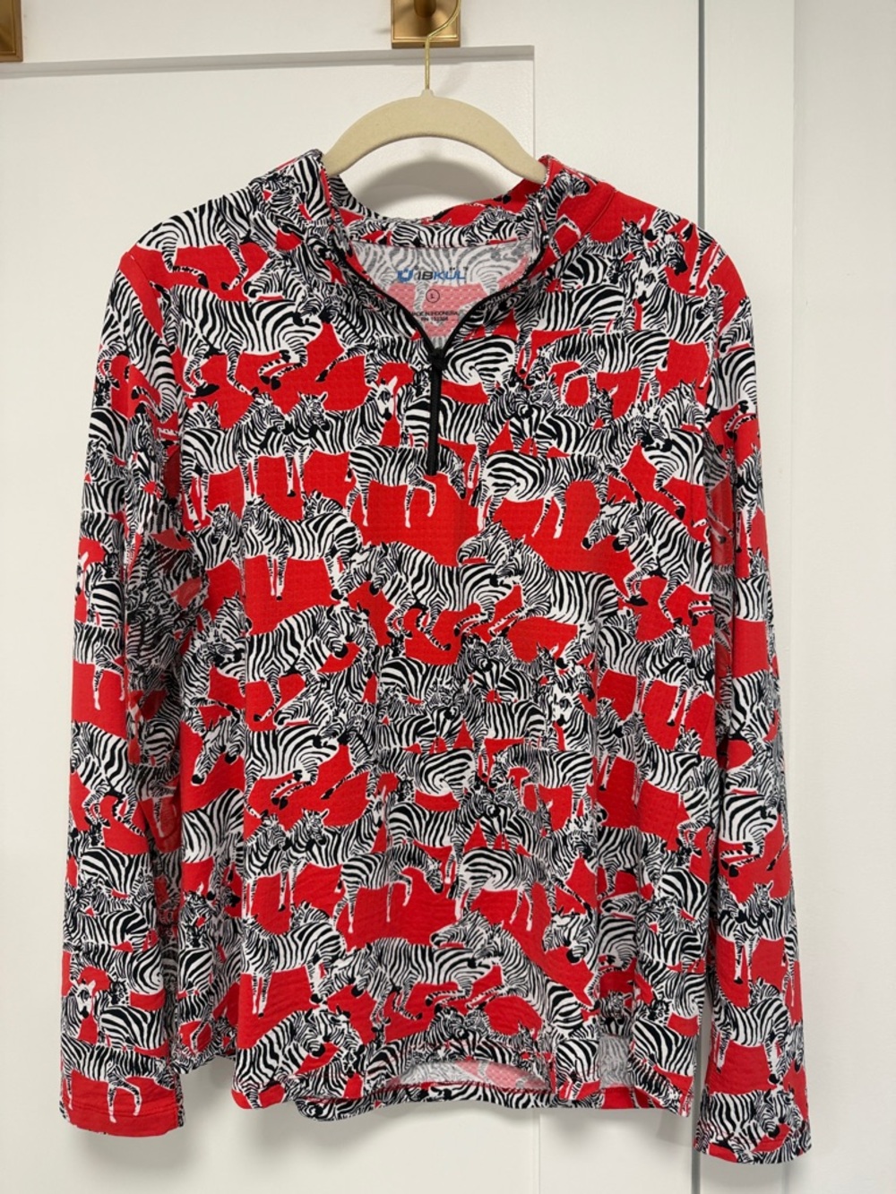 IBKUL Red Black White Zebra-Print Quarter-Zip Golf Top